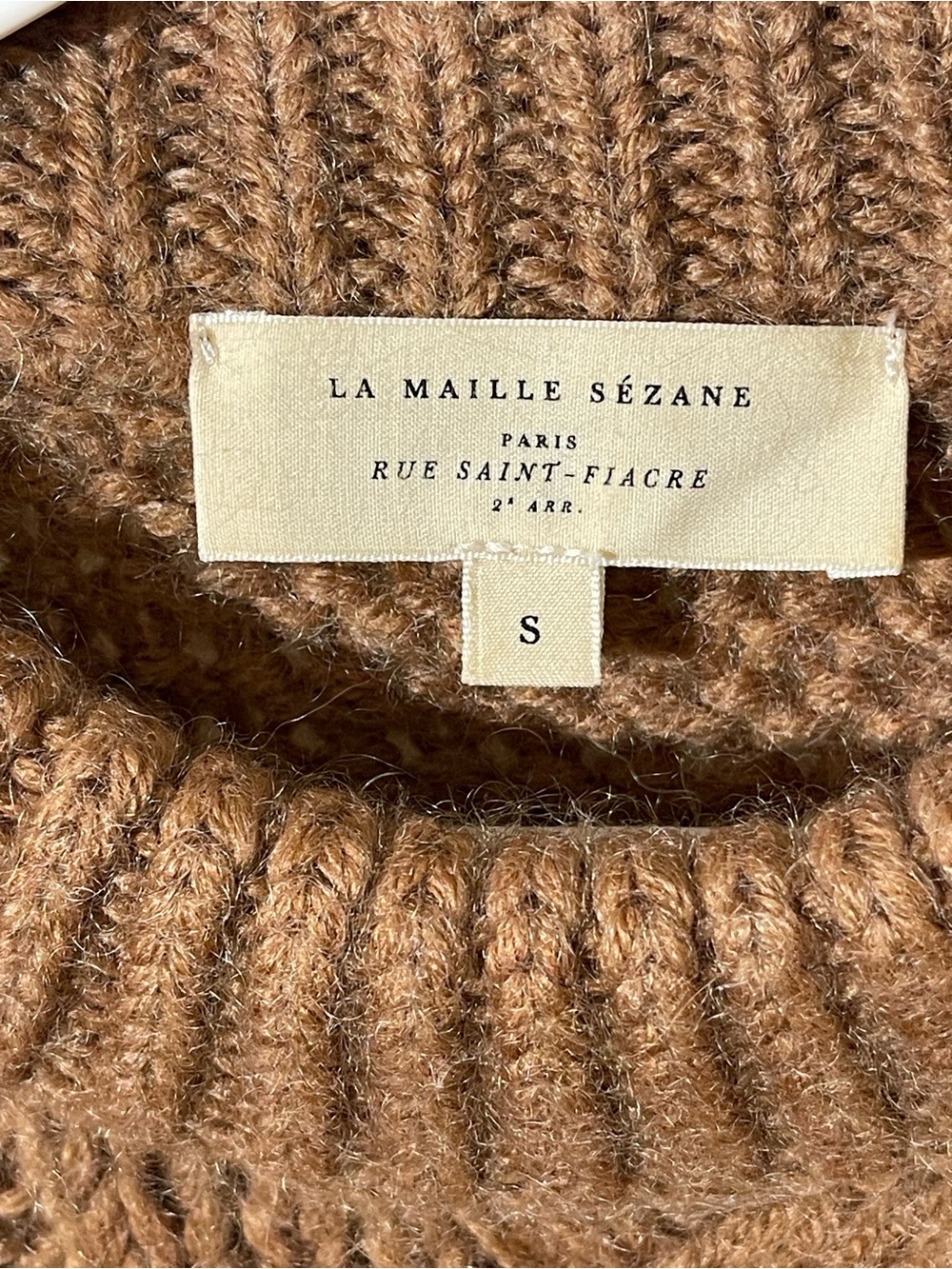 Sezane Camel Brown Cable-Knit Puff Sleeve Sweater - Picture 2 of 5